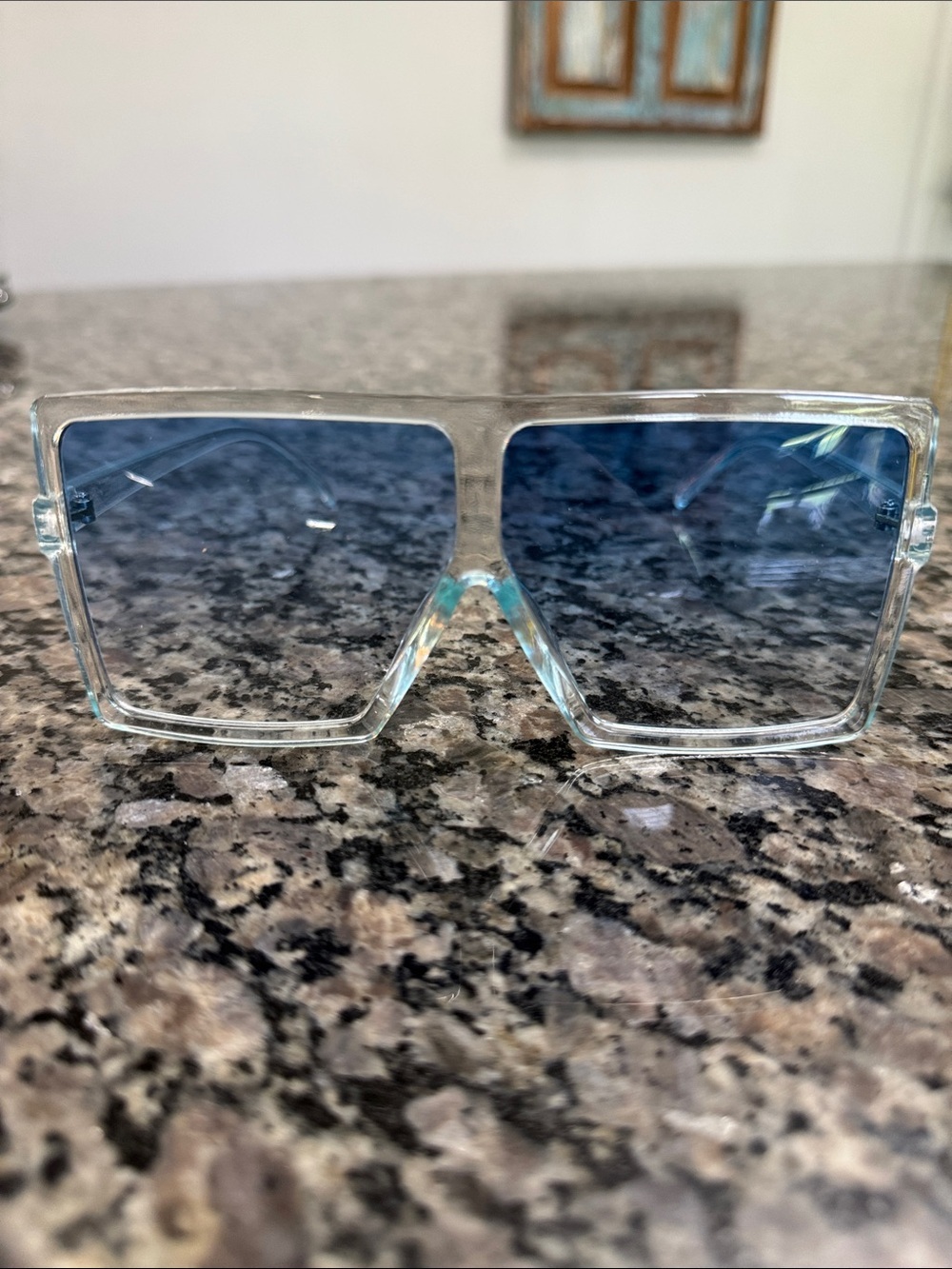 Clear oversized Square Sunglasses with Blue Gradient Lenses